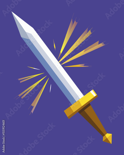 The sword may gleam in the sunlight but the grooves and nicks along the blade hint at the emotional battles it has endured.. Vector illustration