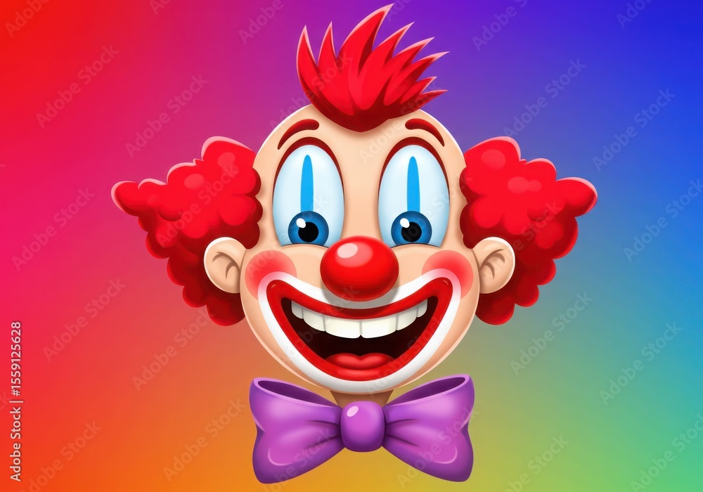 Fototapeta premium Cartoon clown with red hair and a purple bow tie