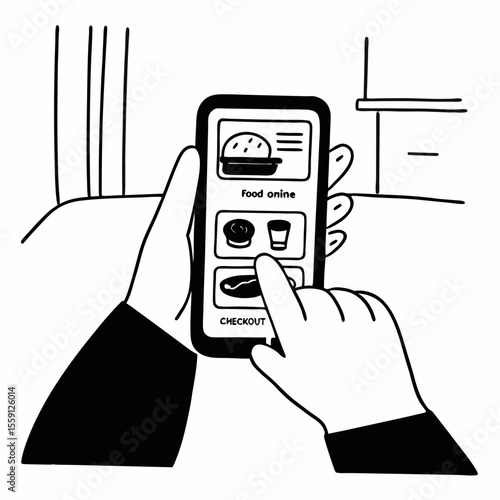 Person ordering food online on phone screen mobile app food delivery