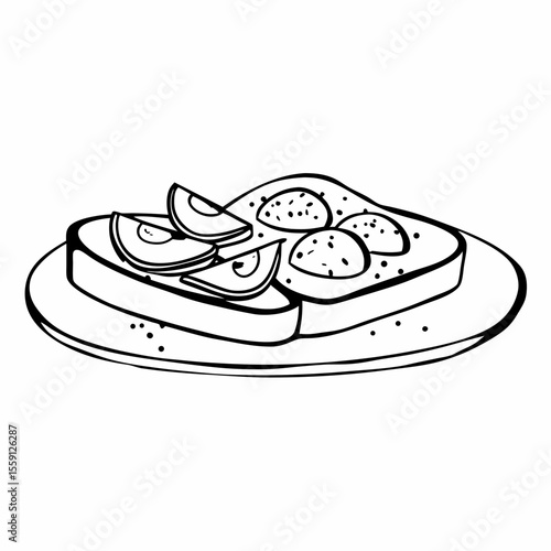 Avocado toast with sliced fruit on plate breakfast brunch