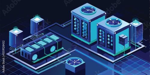Futuristic Mining Rig Isometric Illustration of Advanced Data Center Technology