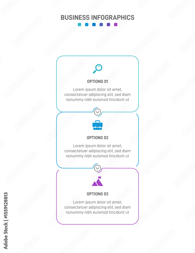 Naklejka premium Vertical progress bar featuring 3 arrow-shaped elements, symbolizing the three stages of business strategy and progression. Clean timeline infographic design template. Vector for mobile presentation.