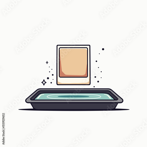 Floating Photograph Developing in a Tray of Water Illustration with Sparkling Accents