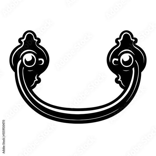 Ornate Vintage Black and White Drawer Pull Handle Vector - Retro Furniture Hardware Illustration