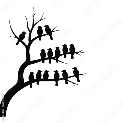 Urban flock silhouettes of pigeons and sparrows for city-themed vector design