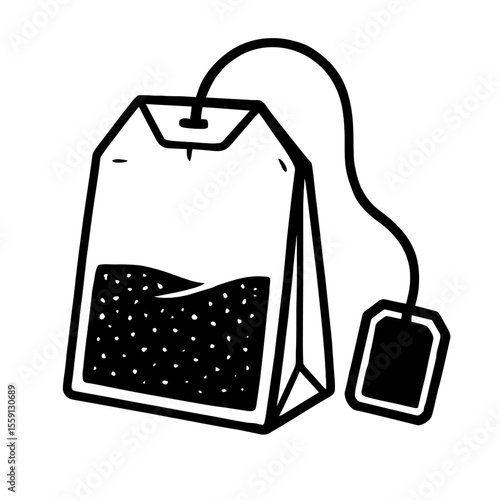 Simple Black and White Outline Vector Icon of a Tea Bag - Minimalist Beverage Element