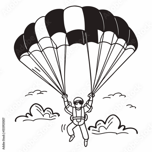 Skydiver descending with open parachute skydiving sport