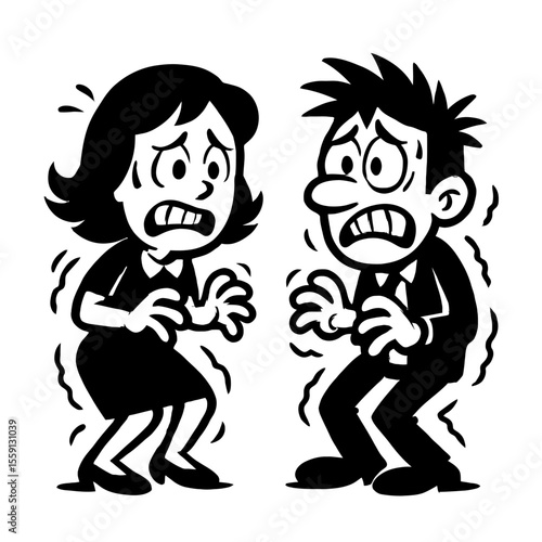 Cartoon Man and Woman Looking Scared and Shocked Vector - Ideal for Concepts of Fear, Surprise, and Anxiety