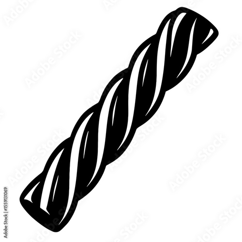 Classic Twisted Licorice Candy Stick Vector in Black and White - Perfect for Sweet Shop Designs, Candy Packaging, and Treat Concepts