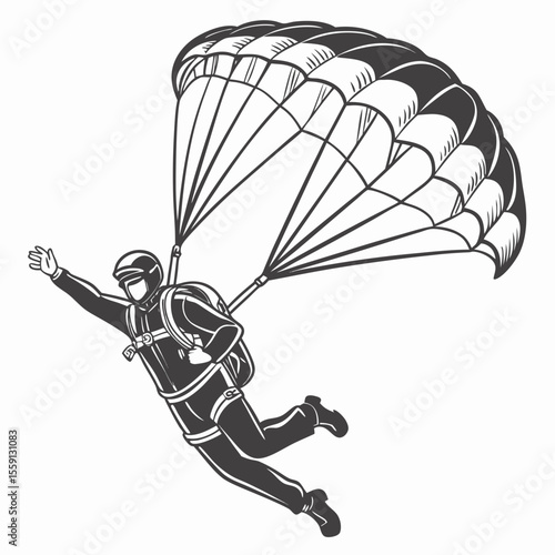 Skydiver in freefall belly down with parachute skydiving extreme sport