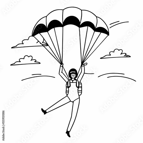Skydiver in mid air with parachute skydiving freefall