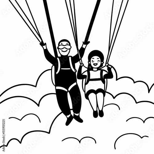Tandem skydivers enjoying flight above clouds tandem skydiving parachute