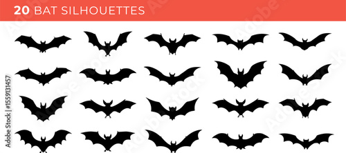Set silhouettes of bat isolated on transparent background. Vector illustration