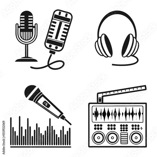 Set of 5 audio equipment icons vector