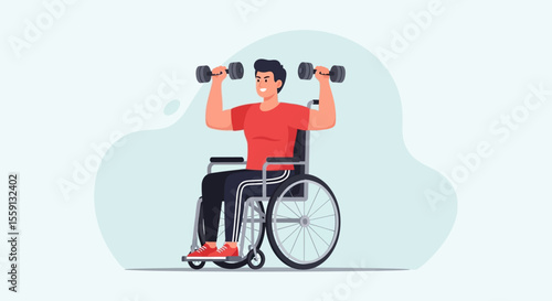 A man in a wheelchair lifting dumbbells, showcasing strength and determination.