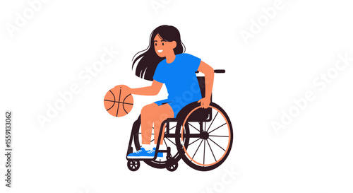 A young woman in a wheelchair plays basketball, showcasing adaptive sports.