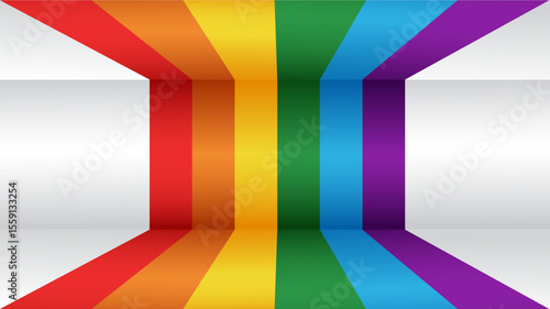 Pride colour lines perspective path on room, studio, wall with spot lighting banner background template