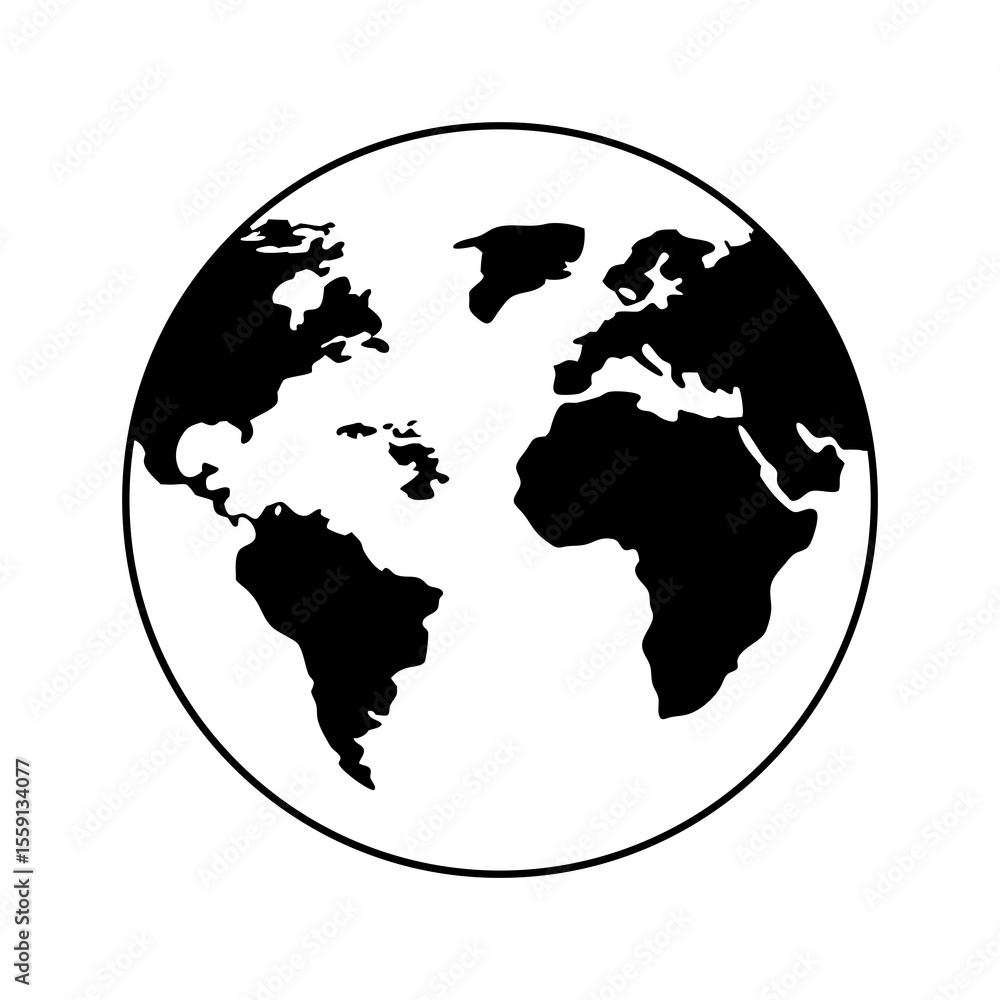 Obraz premium Globe vector illustration of the world map with continents, a symbol of global travel and business across the earth silhouette icon vector on white background