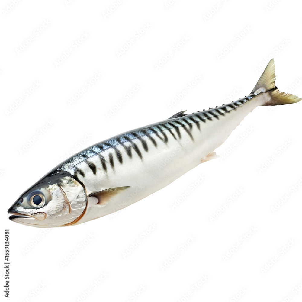 A fresh Atlantic mackerel fish isolated on a black background showing its detailed features and silvery scales A fresh Atlantic mackerel fish isolated on a black background showing its detailed features and silvery scales