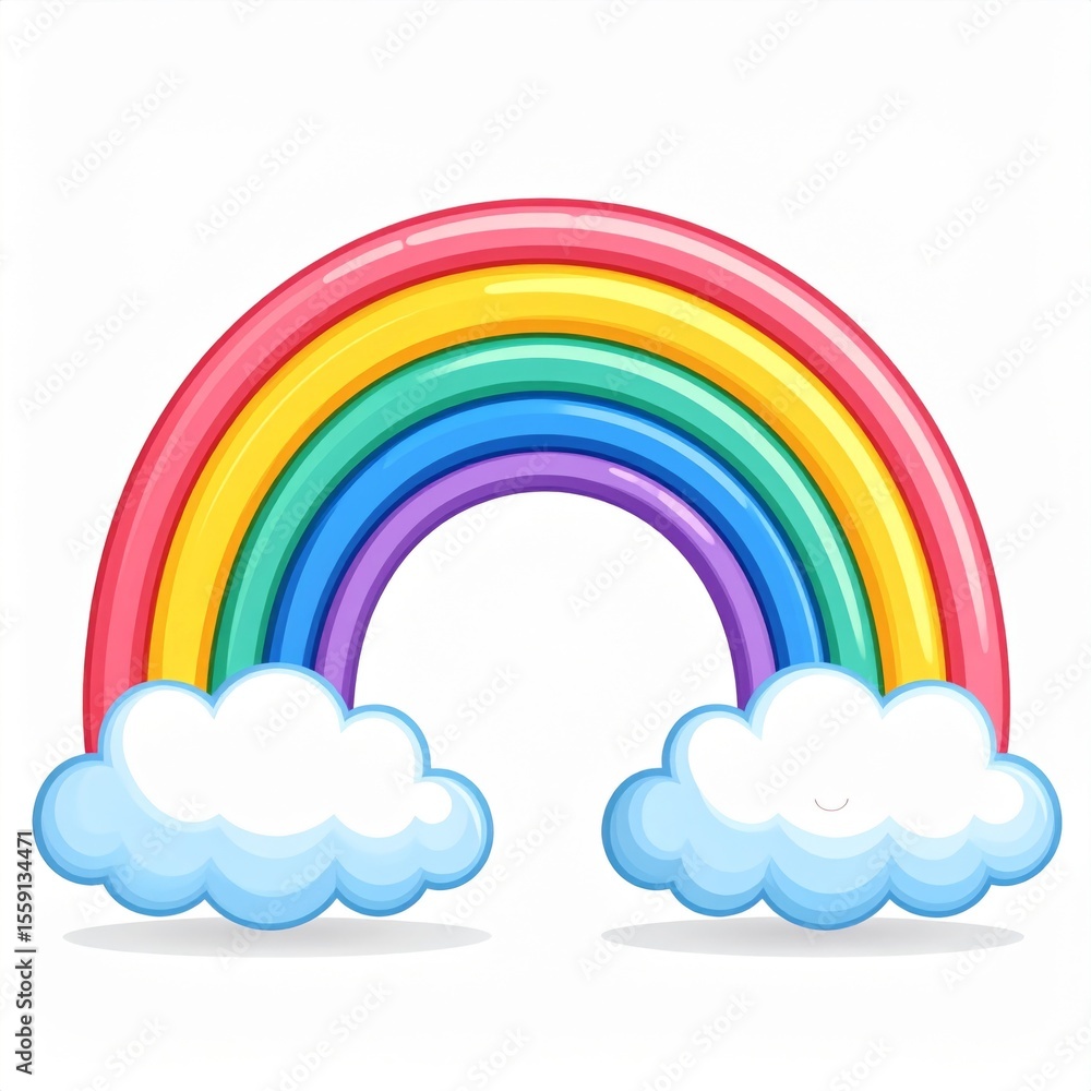Bright Cartoon Rainbow with Clouds Isolated on a White Background Illustration Bright Cartoon Rainbow with Clouds Isolated on a White Background Illustration