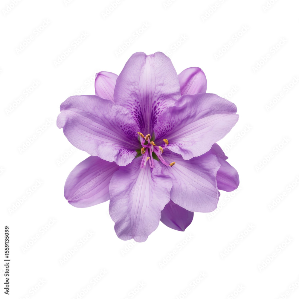 Obraz premium Close up of a delicate purple rhododendron flower with intricate petal details isolated on transparent background