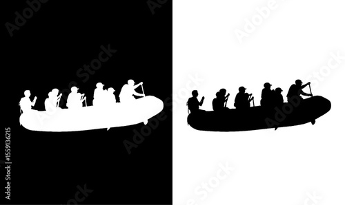 silhouette of descent, people in boat silhouette vector illustration, river, water, sea, people, ship, kayaking silhouette set vector illustration, water, swing, silhouette, sport, sports, black, man,