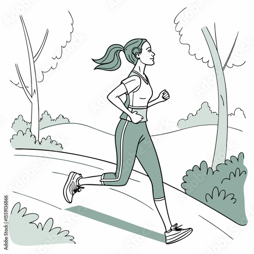 Athletic woman jogging outdoors in a park running