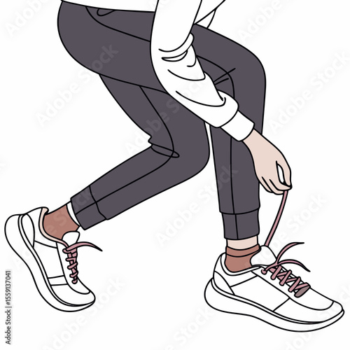 Person tying shoelaces on white sneakers vector