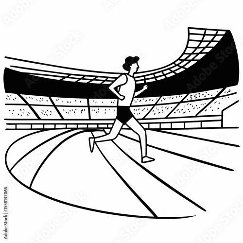 Runner on stadium track with grandstands running