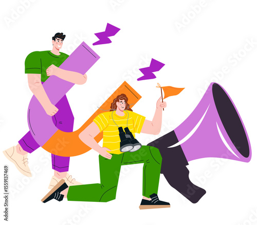 Marketers or SMM managers attract online customers. Customer retention strategy, digital inbound marketing, flat vector illustration isolated on white background.
