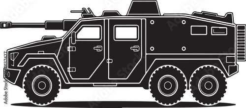 Six wheel drive armored personnel carrier with cannon silhouette