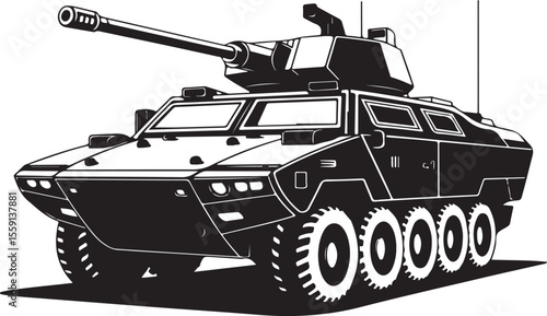 Modern armored personnel carrier with a large cannon and multiple wheels silhouette