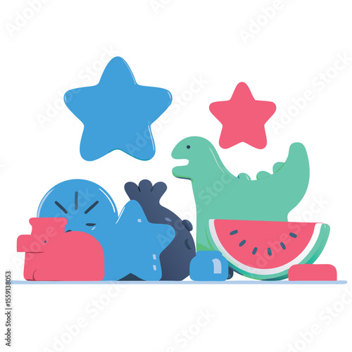 Colorful children s cookie cutters in fun shapes and a slice of watermelon