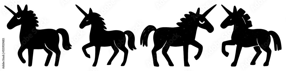 Obraz premium PNG Silhouette unicorns magical fantasy, element set on transparent background