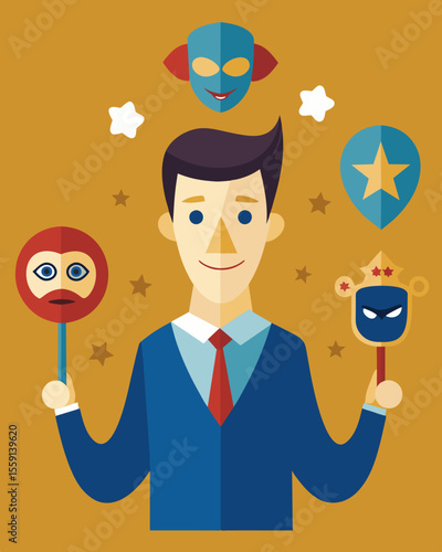 People around them see a charismatic and charming individual while only the mask bearer knows the manipulative game they are playing.. Vector illustration