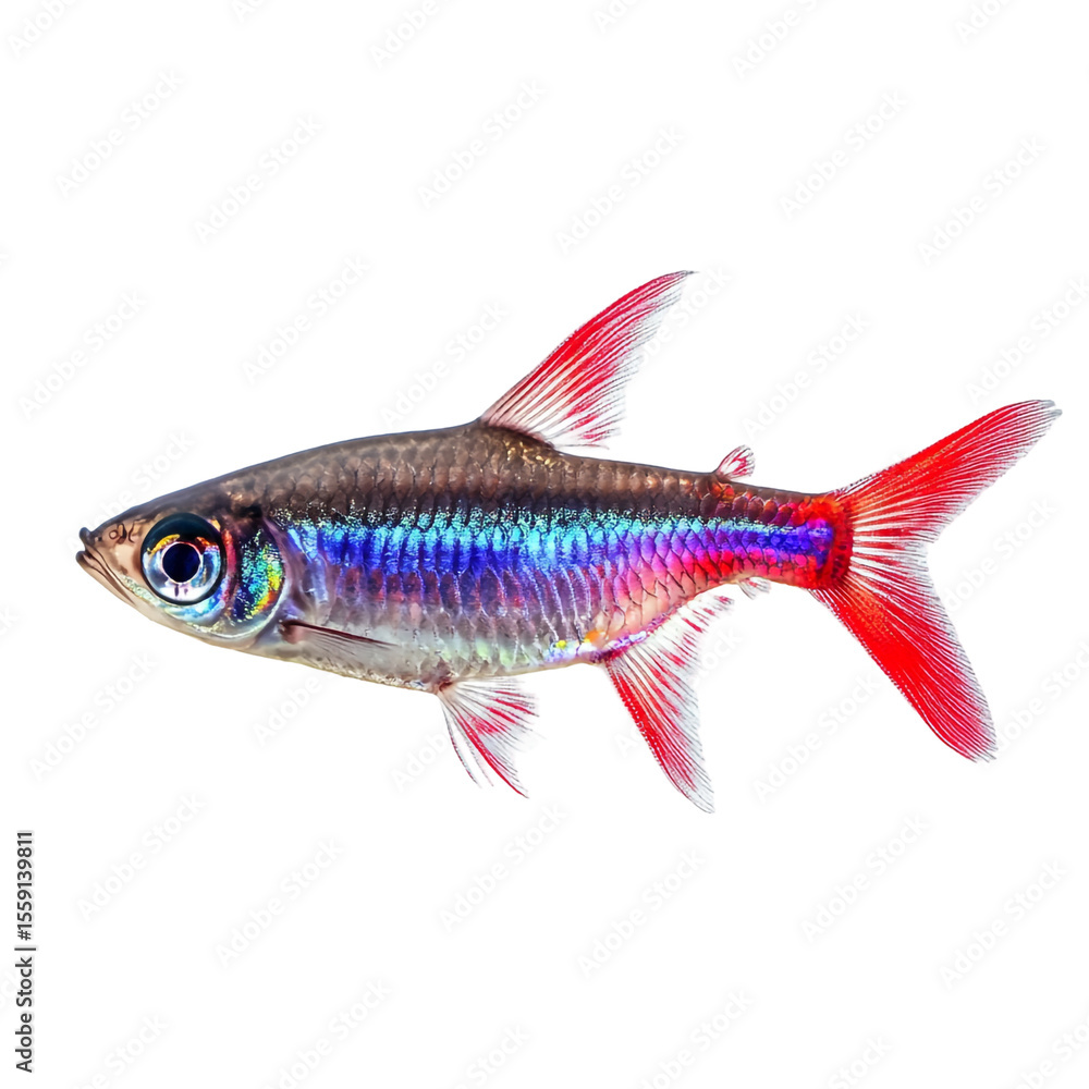 A vibrant red and blue fish isolated on black background showcasing its iridescent scales and fins A vibrant red and blue fish isolated on black background showcasing its iridescent scales and fins