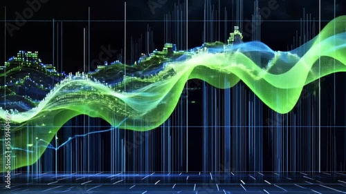 Abstract Data Visualization: Green Wave Chart