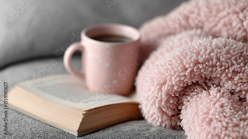 Wallpaper Mural A cozy moment with a warm drink and an open book on a soft blanket, perfect for a relaxing day. Torontodigital.ca