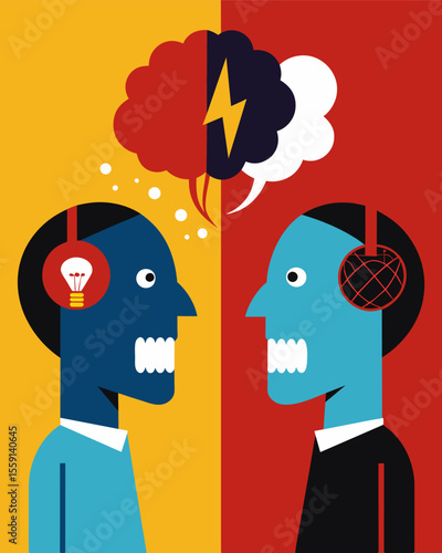 Two voices constantly vying for control creating discord and disharmony within the mind.. Vector illustration