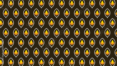 Wallpaper Mural Seamless traditional Thai flame pattern vector with orange and gold motifs on black background, decorative oriental textile design, repeat pattern for fabric, wallpaper, packaging and digital print us Torontodigital.ca