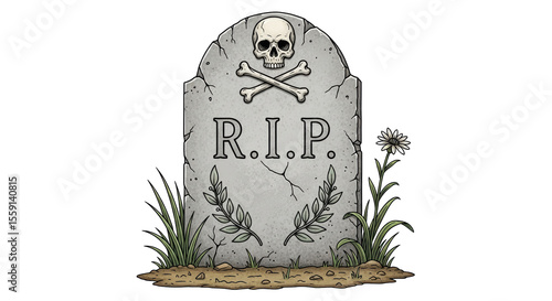 Isolated Gravestone with Skull