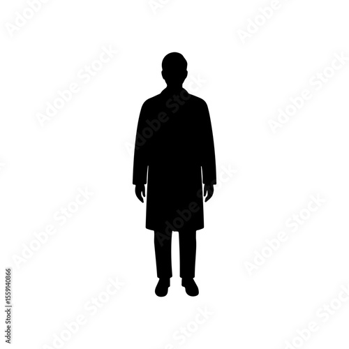 Man with lab coat silhouette vector flat design.