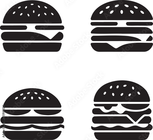 Set of Burger silhouette vector illustration isolated On Transparent Background