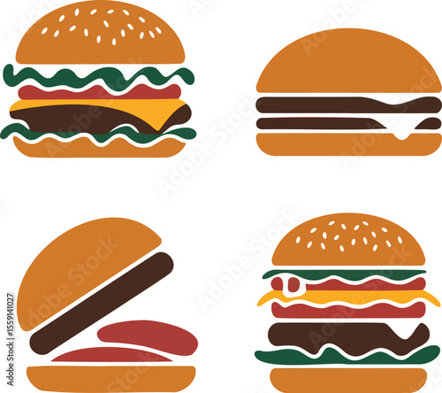 Set of Burger vector illustration isolated On Transparent Background
