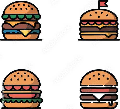 Set of Burger vector illustration isolated On Transparent Background
