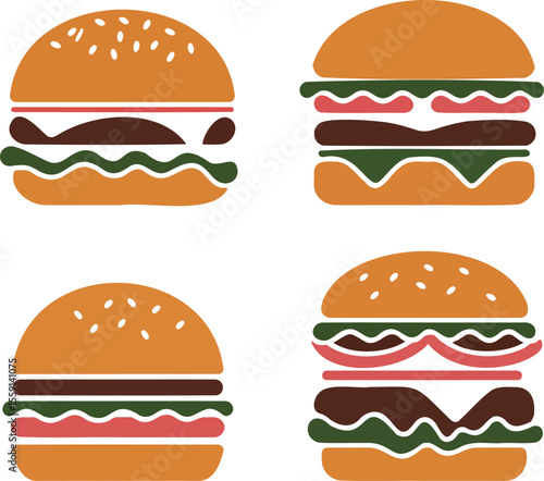Set of Burger vector illustration isolated On Transparent Background