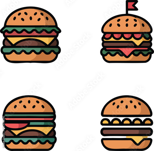 Set of Burger vector illustration isolated On Transparent Background