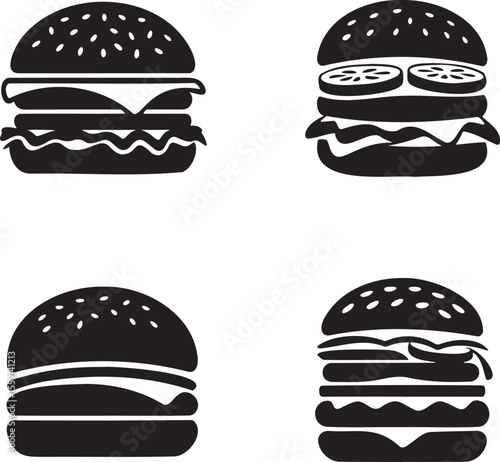 Set of Burger silhouette vector illustration isolated On Transparent Background