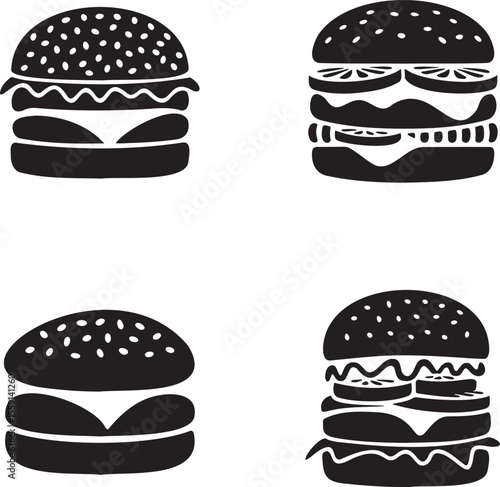 Set of Burger silhouette vector illustration isolated On Transparent Background