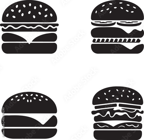 Set of Burger silhouette vector illustration isolated On Transparent Background
